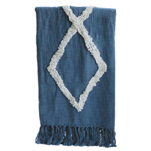 Load image into Gallery viewer, Modern Tribal Tufted Cotton Throw - Dark Denim Blue