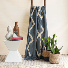 Load image into Gallery viewer, Modern Tribal Tufted Cotton Throw - Dark Denim Blue