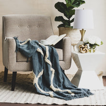 Load image into Gallery viewer, Modern Tribal Tufted Cotton Throw - Dark Denim Blue