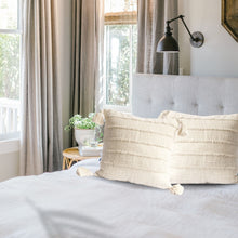 Load image into Gallery viewer, Wide Cream Stripes Cotton Pillow Cover with Tassels