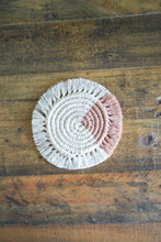 Load image into Gallery viewer, Macrame Fringe Coaster - Natural/Dusty Rose