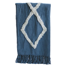 Load image into Gallery viewer, Modern Tribal Tufted Cotton Throw - Dark Denim Blue
