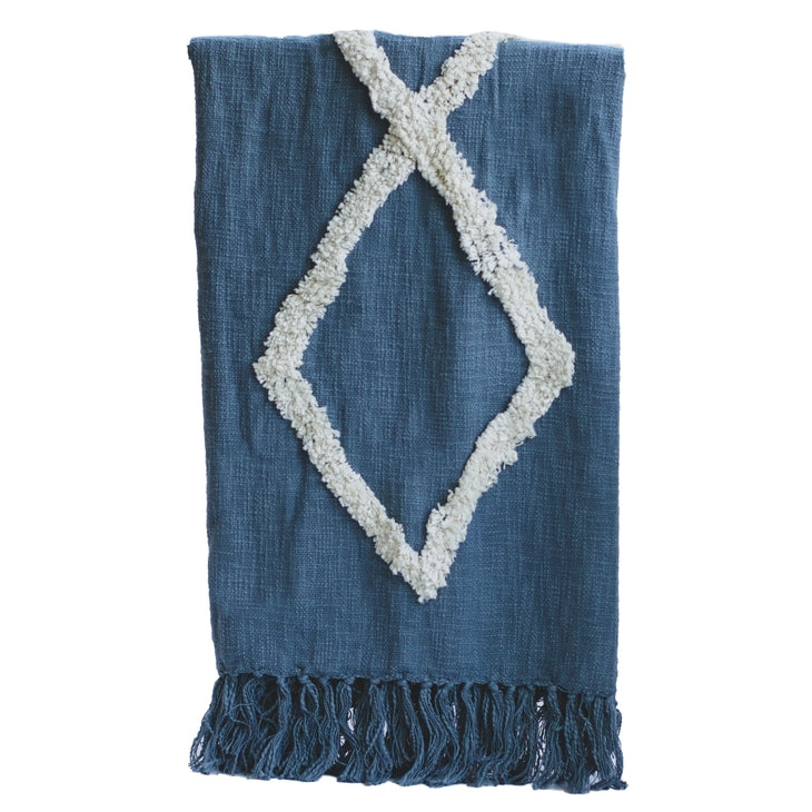 Modern Tribal Tufted Cotton Throw - Dark Denim Blue